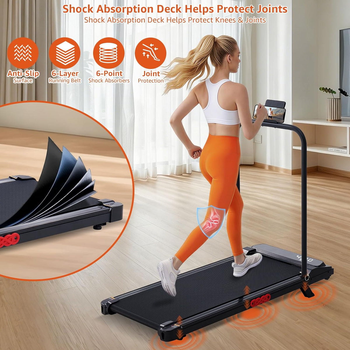 Walking Pad Treadmill with Handle Bar & Incline – 3HP, 350 LB — product view 9