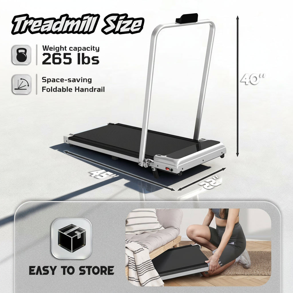 Walking Pad Treadmill with Handle Bar & Adjustable Incline – 3.8HP — product view 8