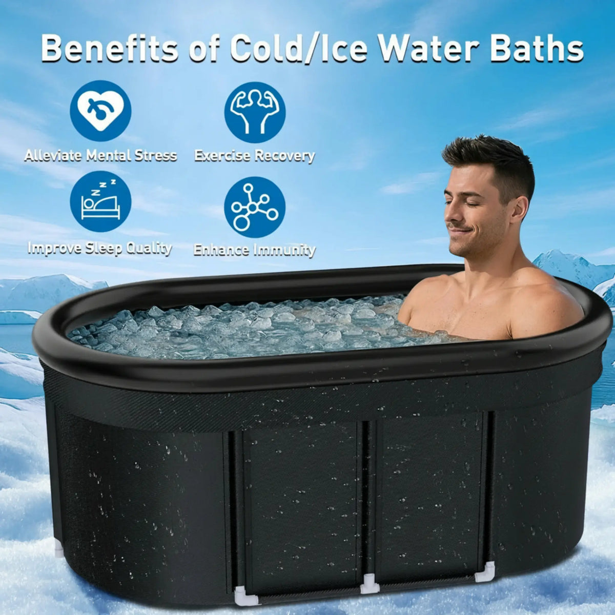110-Gallon Oval Portable Ice Bath Tub with Cover & Storage Bag — product view 3