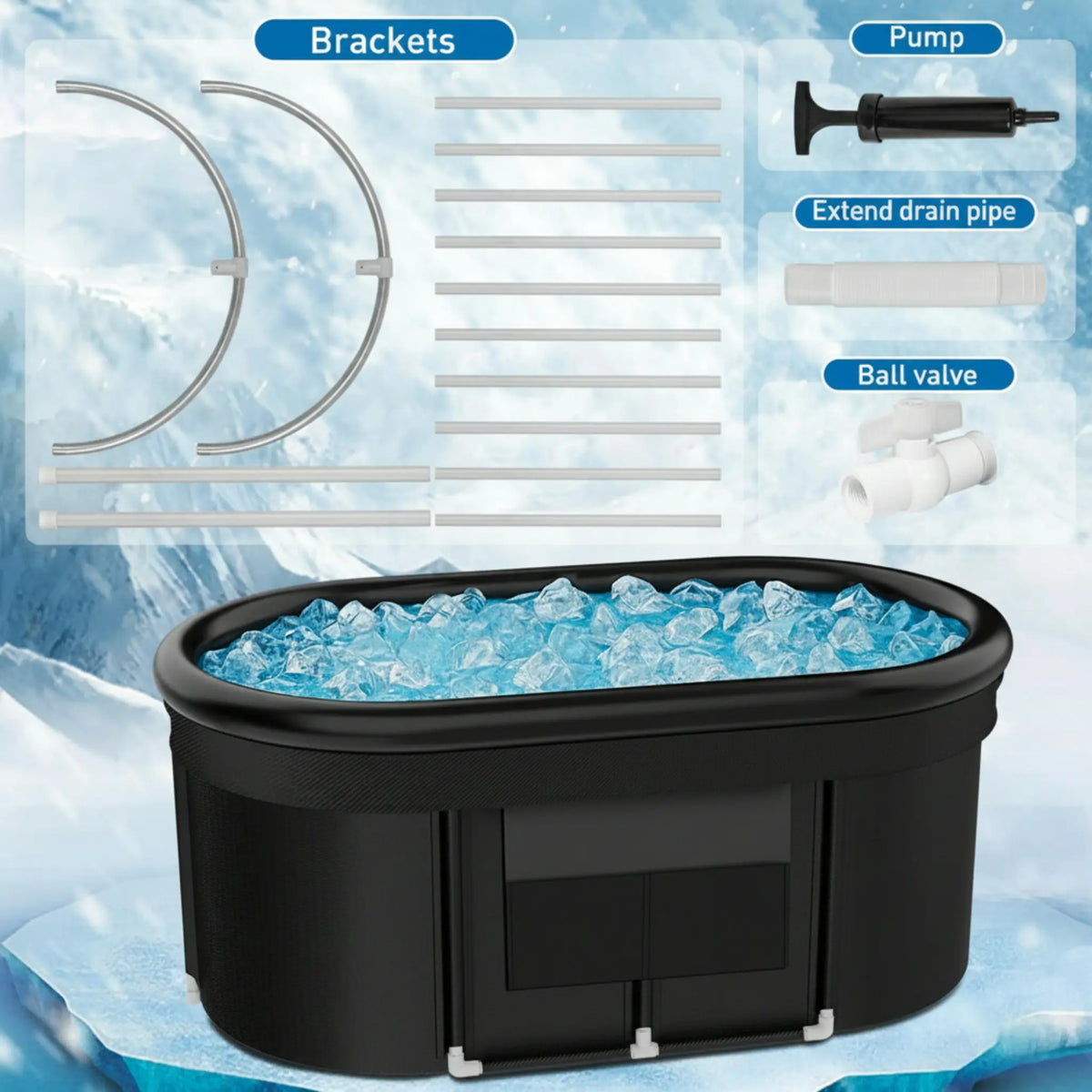 110-Gallon Oval Portable Ice Bath Tub with Cover & Storage Bag — product view 4
