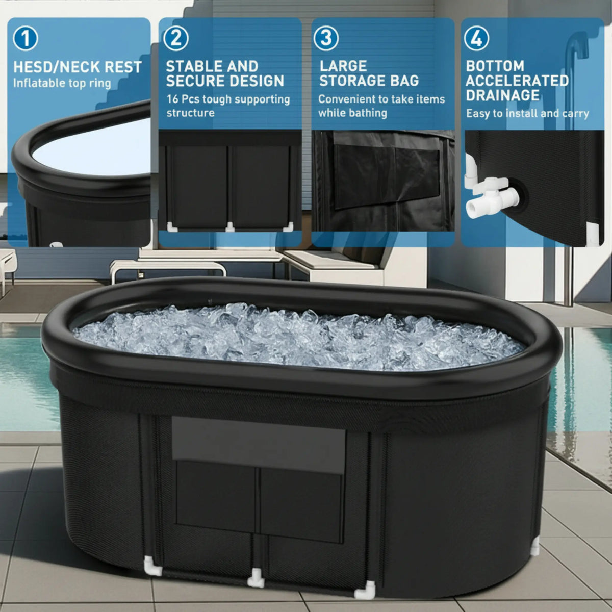 110-Gallon Oval Portable Ice Bath Tub with Cover & Storage Bag — product view 6