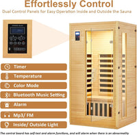 1–2 Person Hemlock Far Infrared Sauna with Bluetooth & Chromotherapy — product view 6