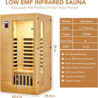 1–2 Person Hemlock Far Infrared Sauna with Bluetooth & Chromotherapy — product view 9