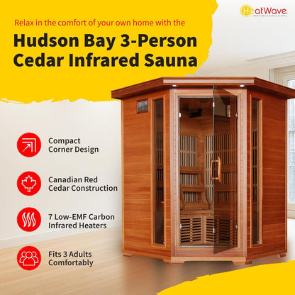 Hudson Bay 3-Person Cedar Corner Infrared Sauna – 7 Carbon Heaters — product view 2