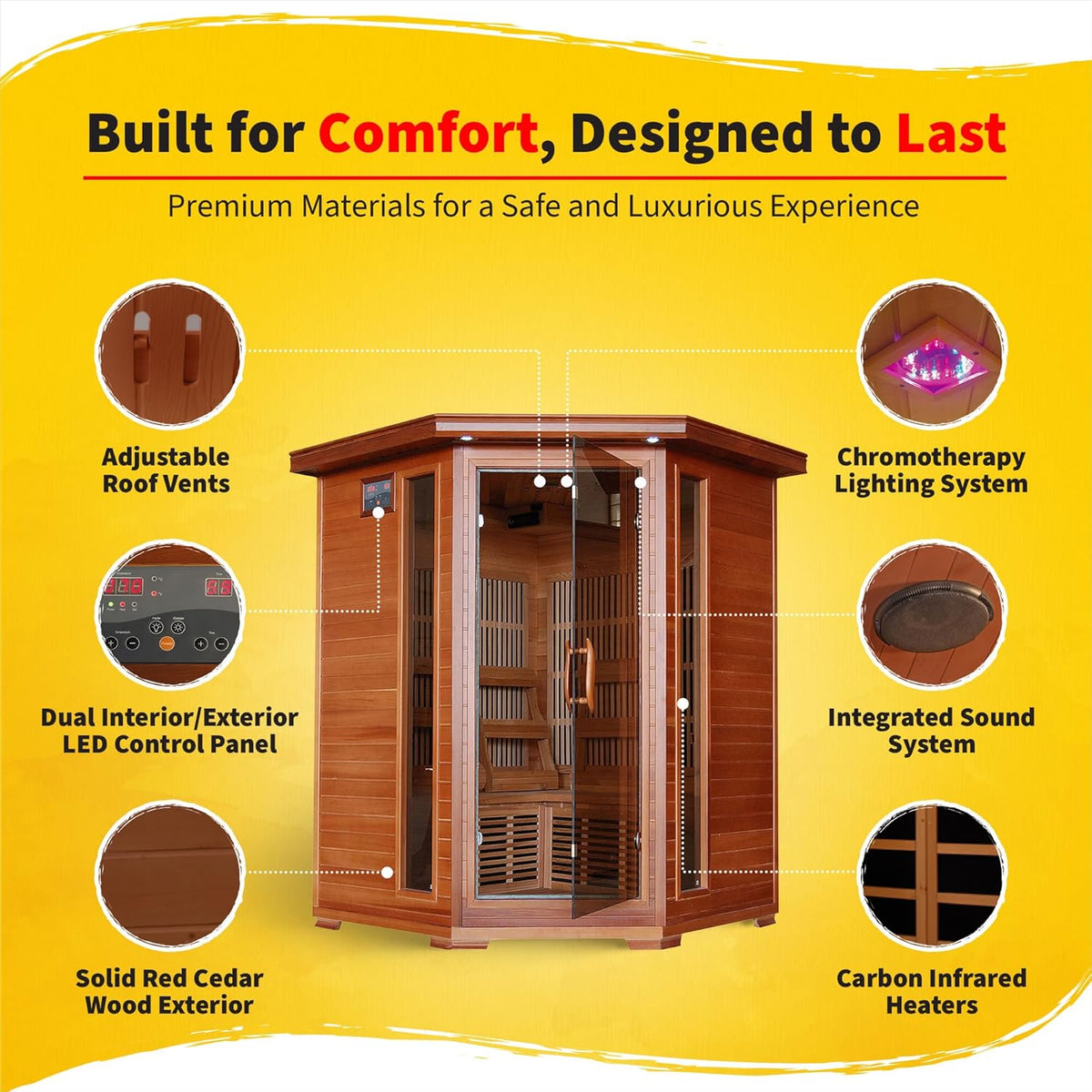 Hudson Bay 3-Person Cedar Corner Infrared Sauna – 7 Carbon Heaters — product view 3