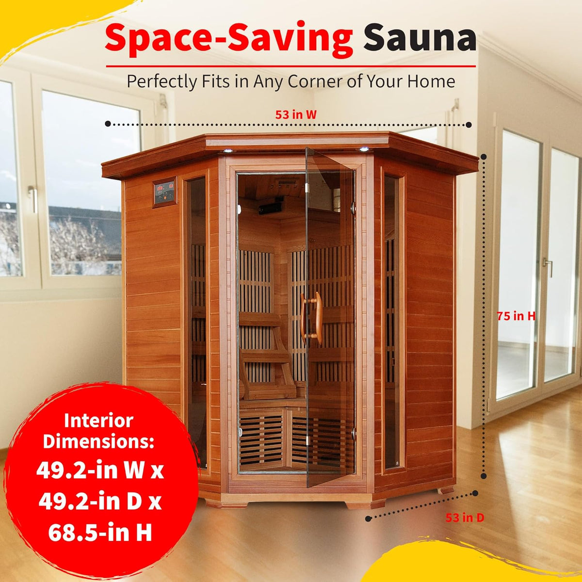 Hudson Bay 3-Person Cedar Corner Infrared Sauna – 7 Carbon Heaters — product view 4