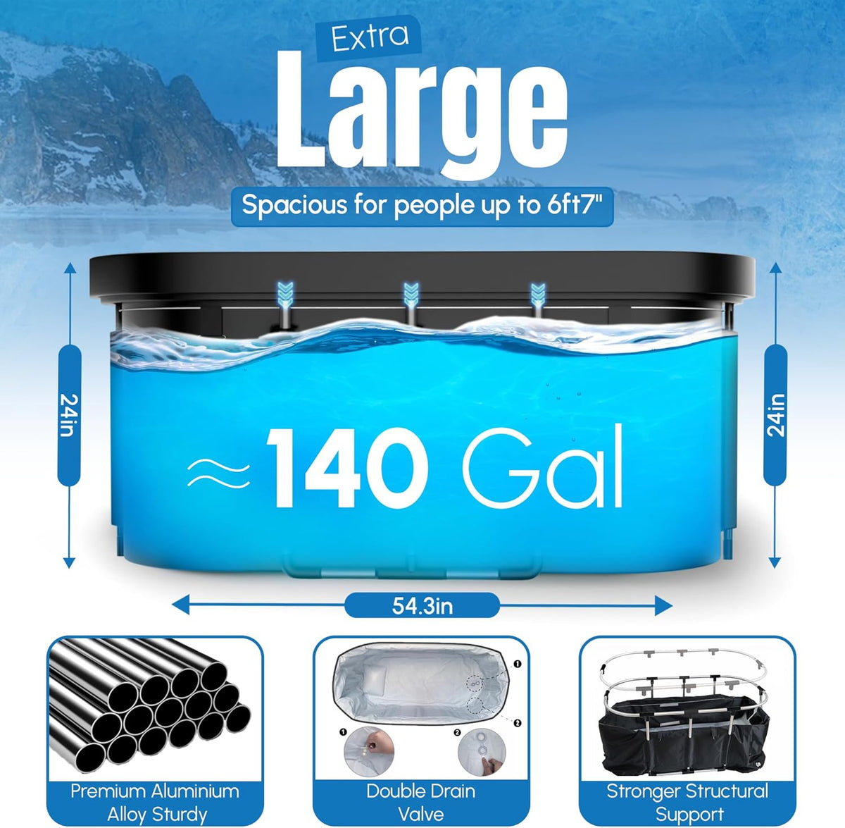 Icy Plunge XXL Oval Cold Plunge Tub, 140+ Gallon, product view 6