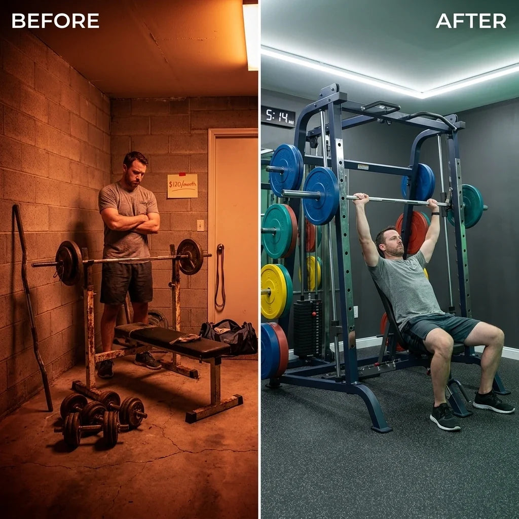 Body-Solid GS348BP4 Smith Machine Package — Before & After