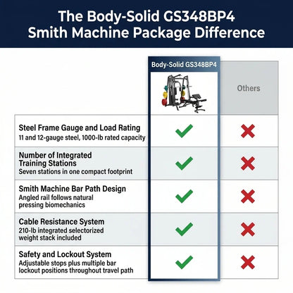 Body-Solid GS348BP4 Smith Machine Package — Comparison