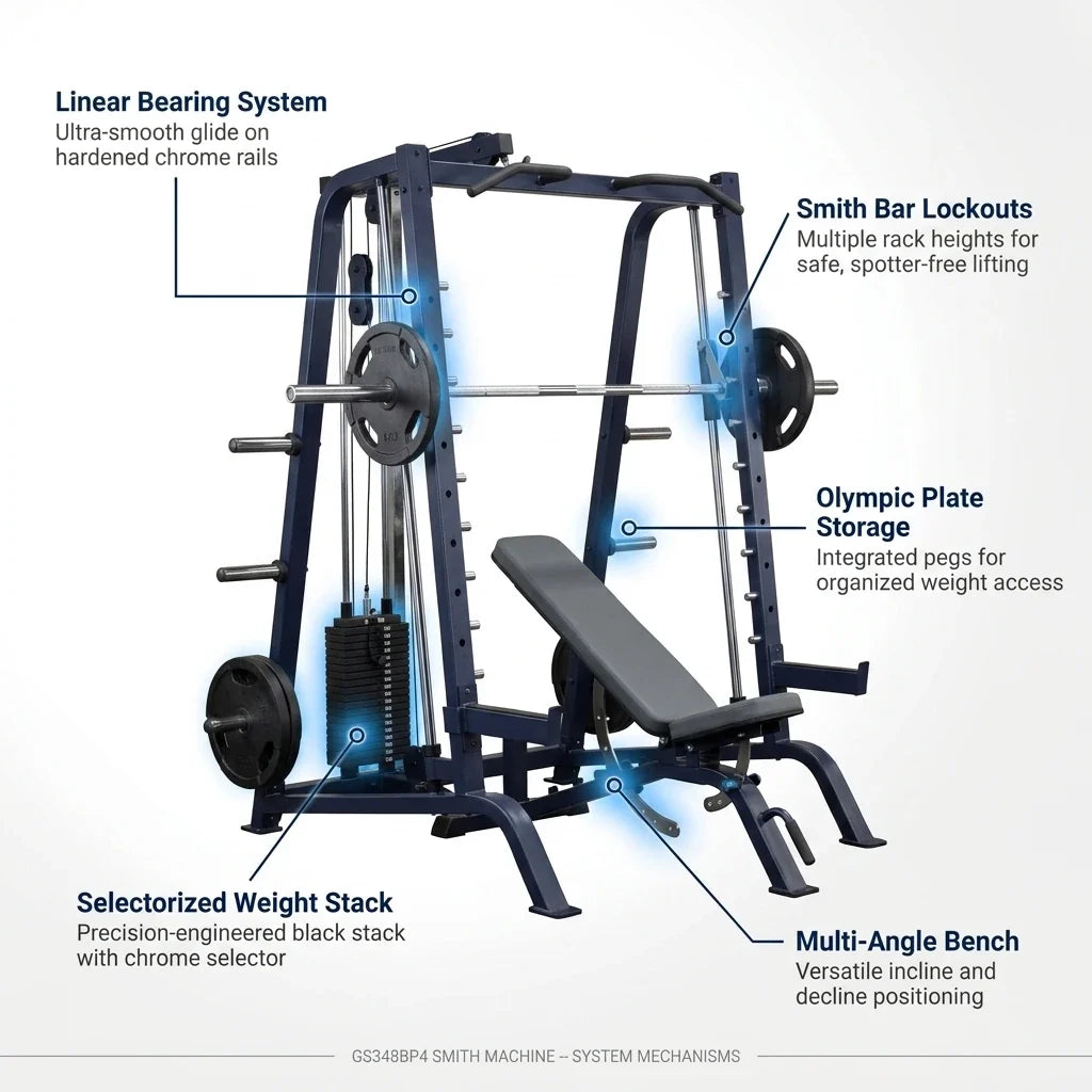 Body-Solid GS348BP4 Smith Machine Package — How It Works