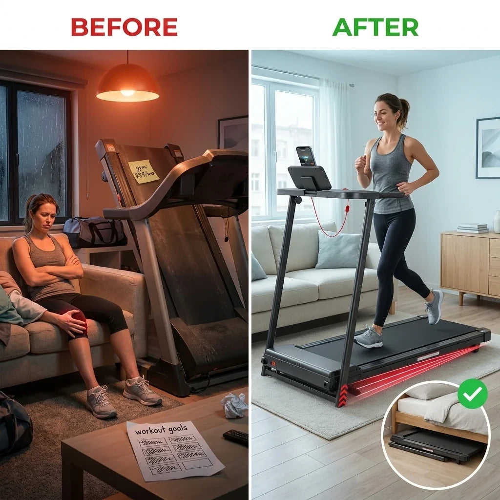 KASSADIN Portable Mini Treadmill with Handle Bar & Incline — Before & After
