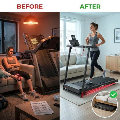 KASSADIN Portable Mini Treadmill with Handle Bar & Incline — Before & After