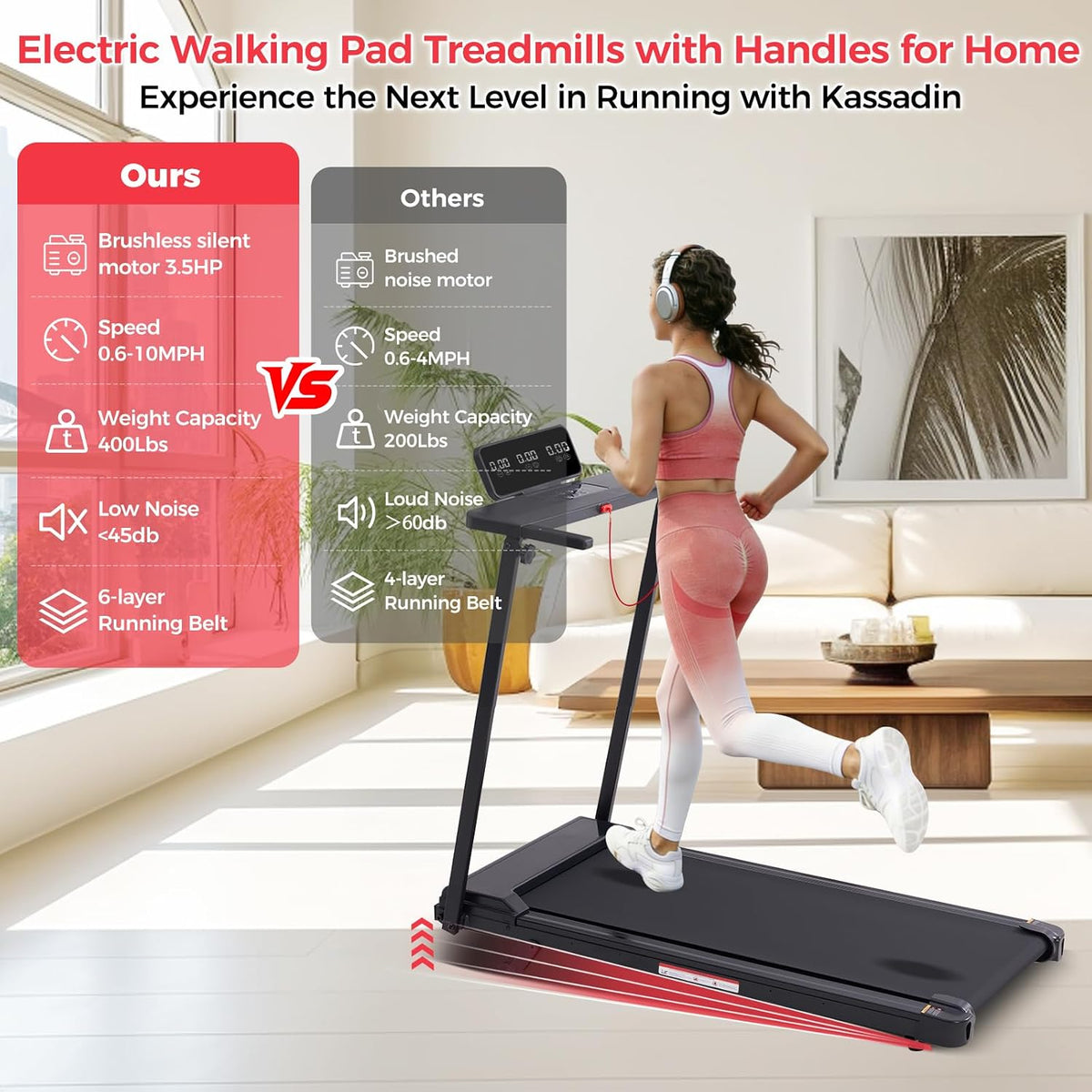 Portable Mini Treadmill with Handle Bar & Incline – 3.5HP, 400 LB — product view 4