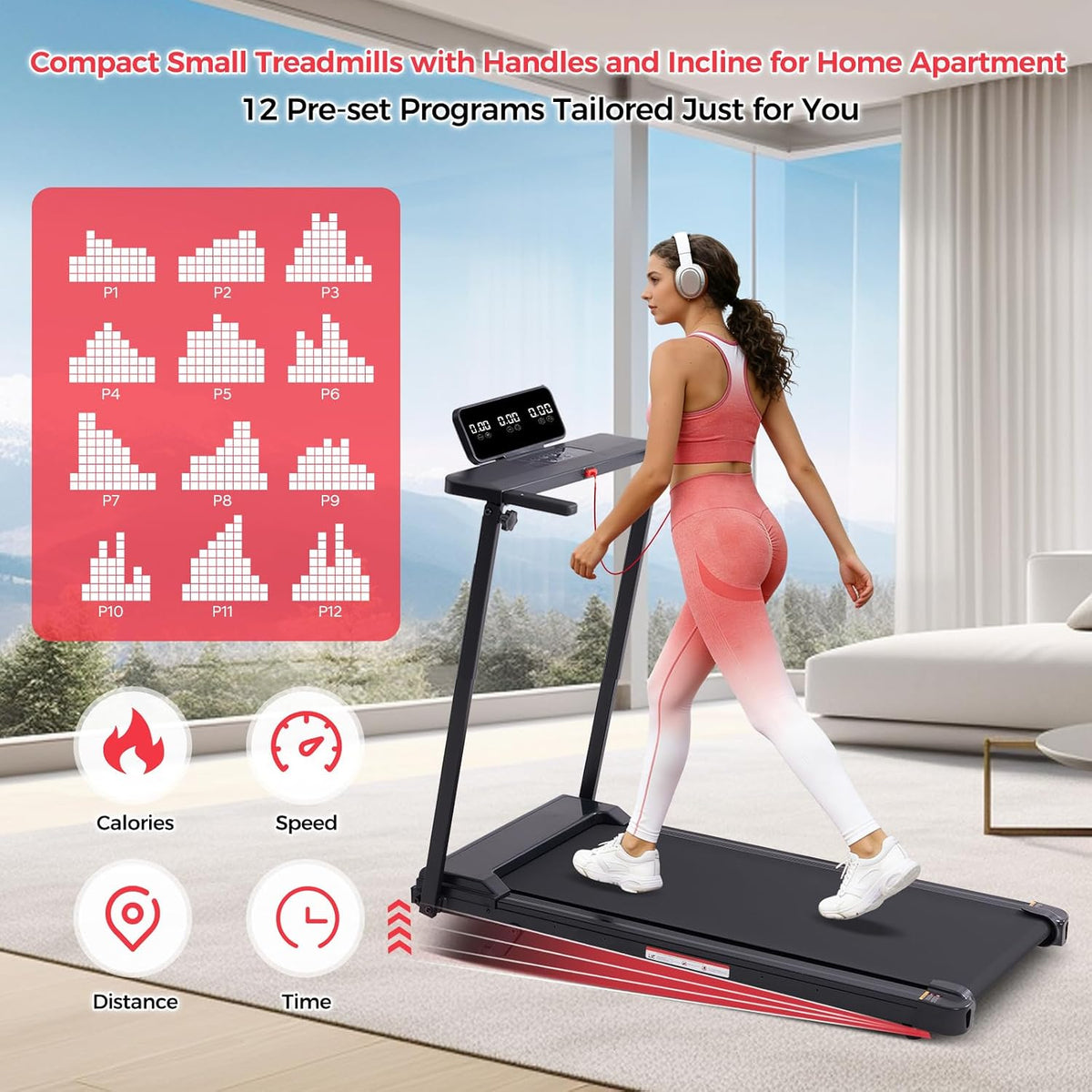 Portable Mini Treadmill with Handle Bar & Incline – 3.5HP, 400 LB — product view 5