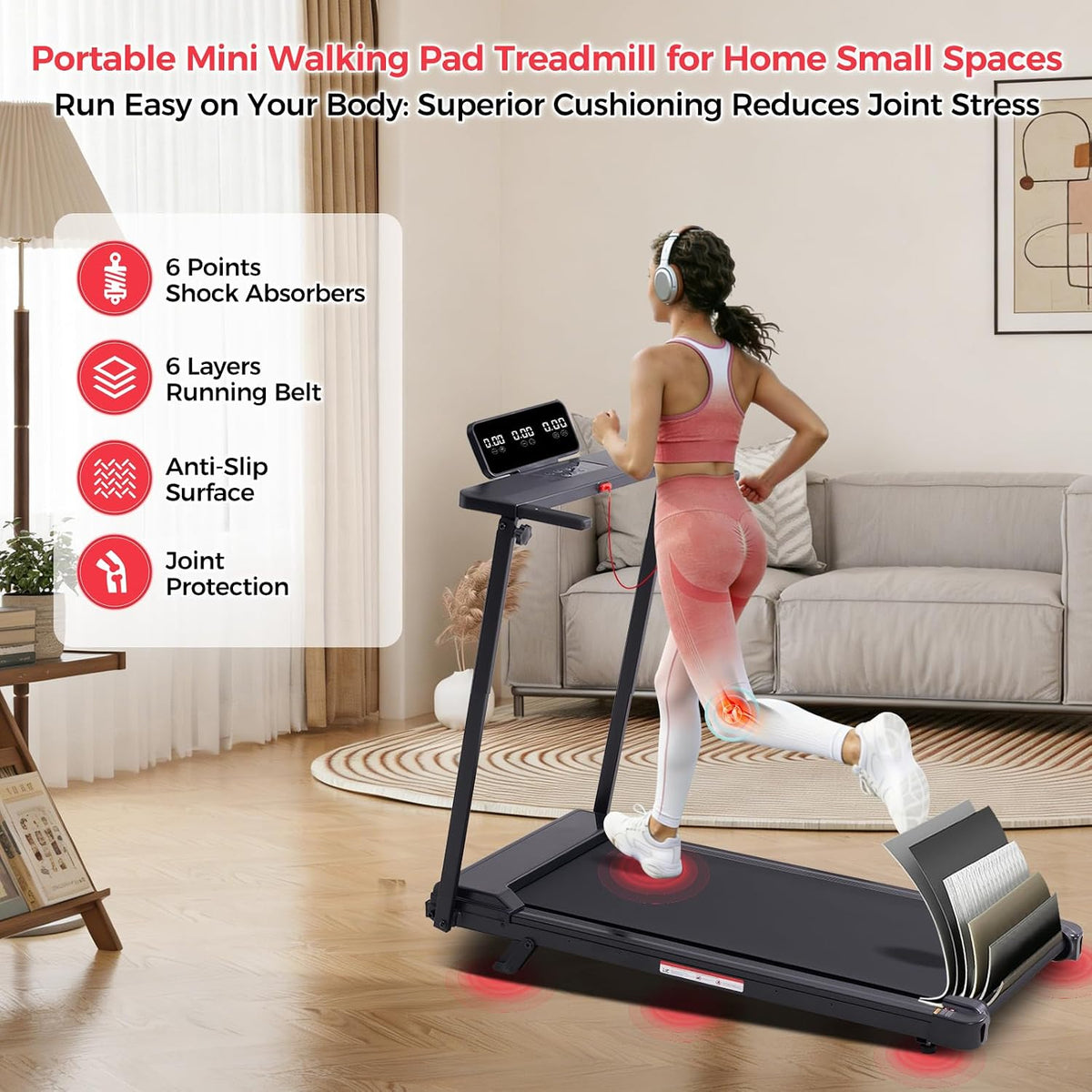 Portable Mini Treadmill with Handle Bar & Incline – 3.5HP, 400 LB — product view 7