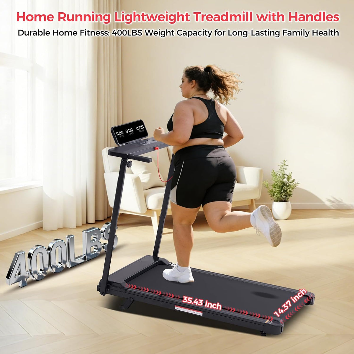 Portable Mini Treadmill with Handle Bar & Incline – 3.5HP, 400 LB — product view 9