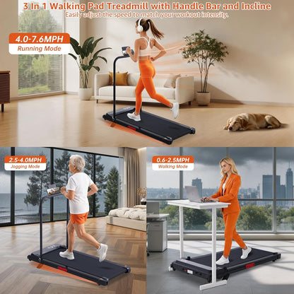 Walking Pad Treadmill with Handle Bar & Incline – 3HP, 350 LB — product view 3