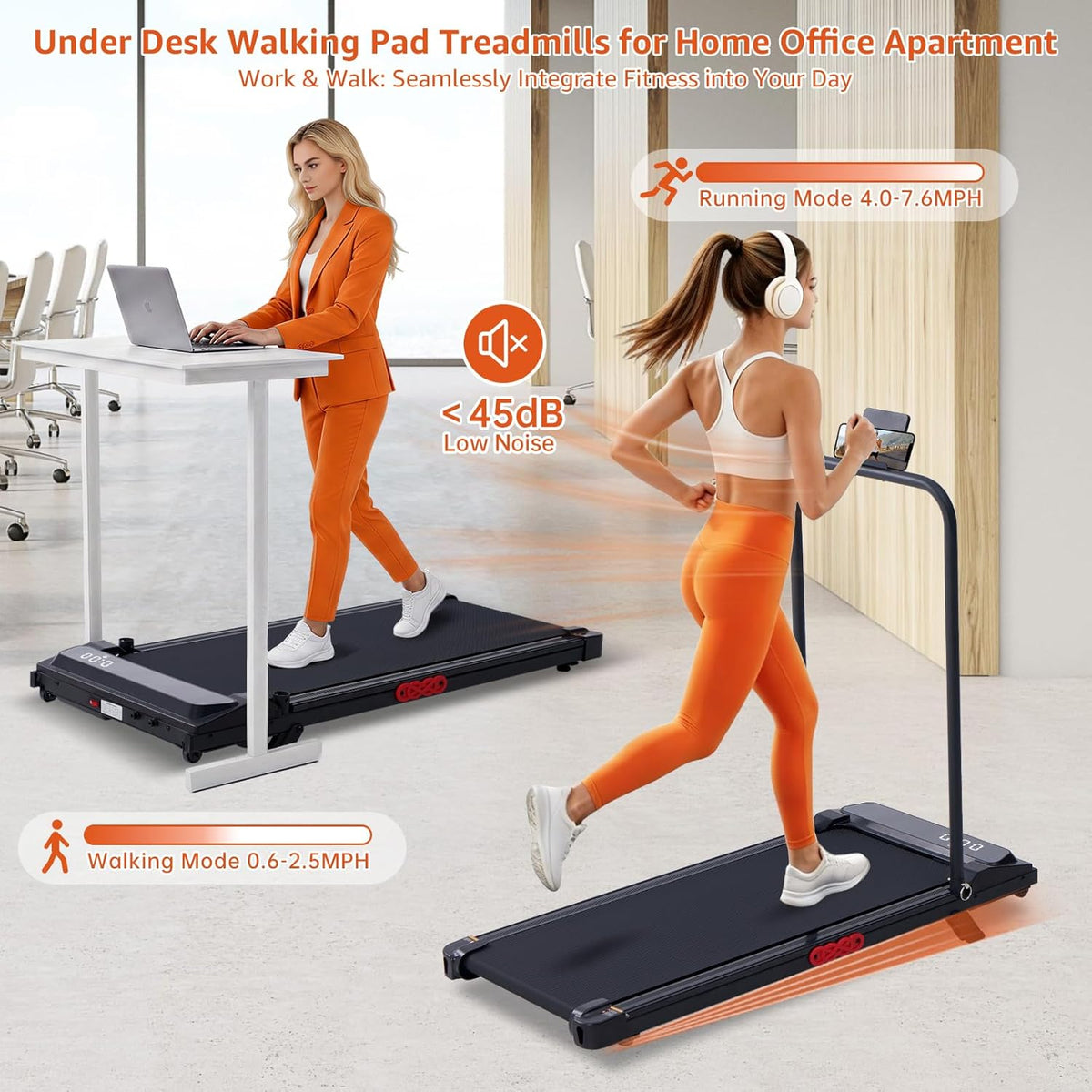 Walking Pad Treadmill with Handle Bar & Incline – 3HP, 350 LB — product view 5