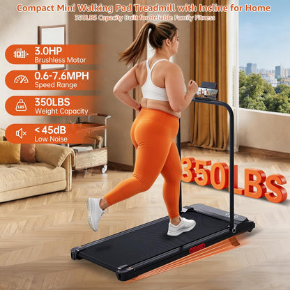 Walking Pad Treadmill with Handle Bar & Incline – 3HP, 350 LB — product view 6