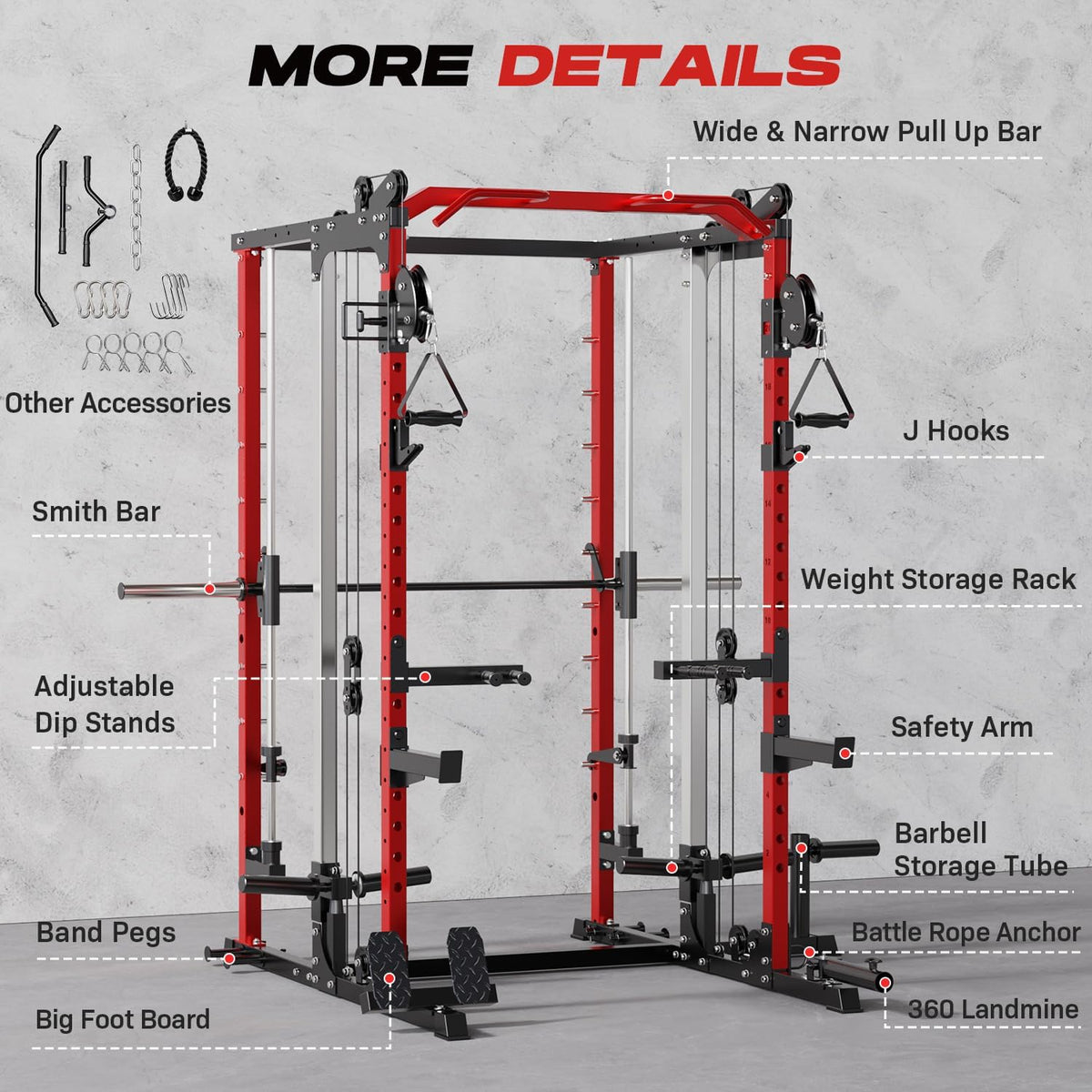 Smith Machine Home Gym with Dual Cable Crossover & Power Cage — product view 7