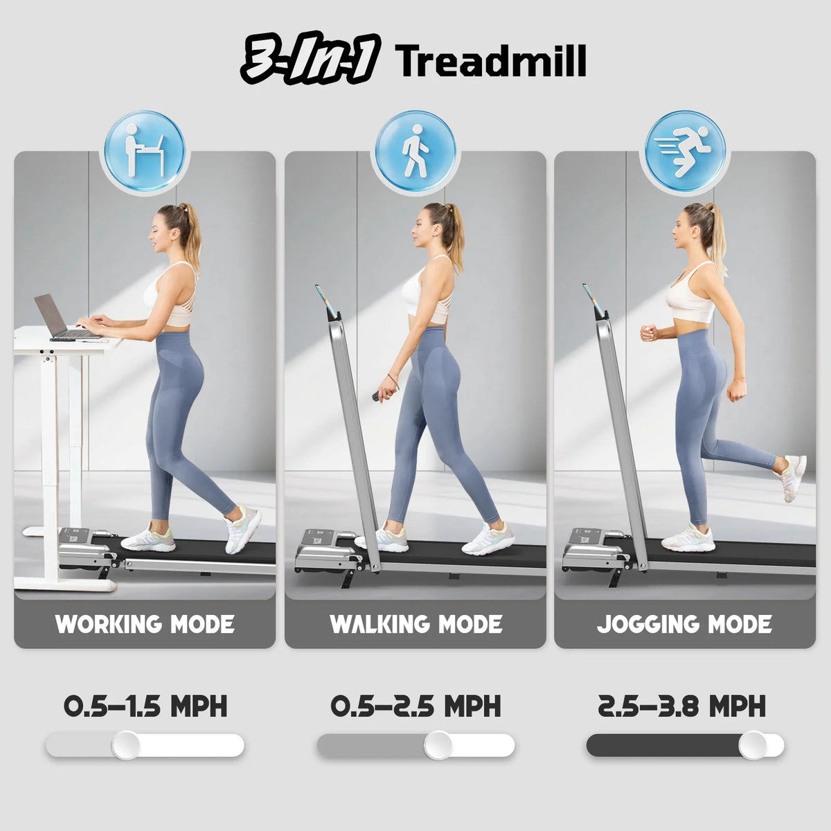 Walking Pad Treadmill with Handle Bar & Adjustable Incline – 3.8HP — product view 7